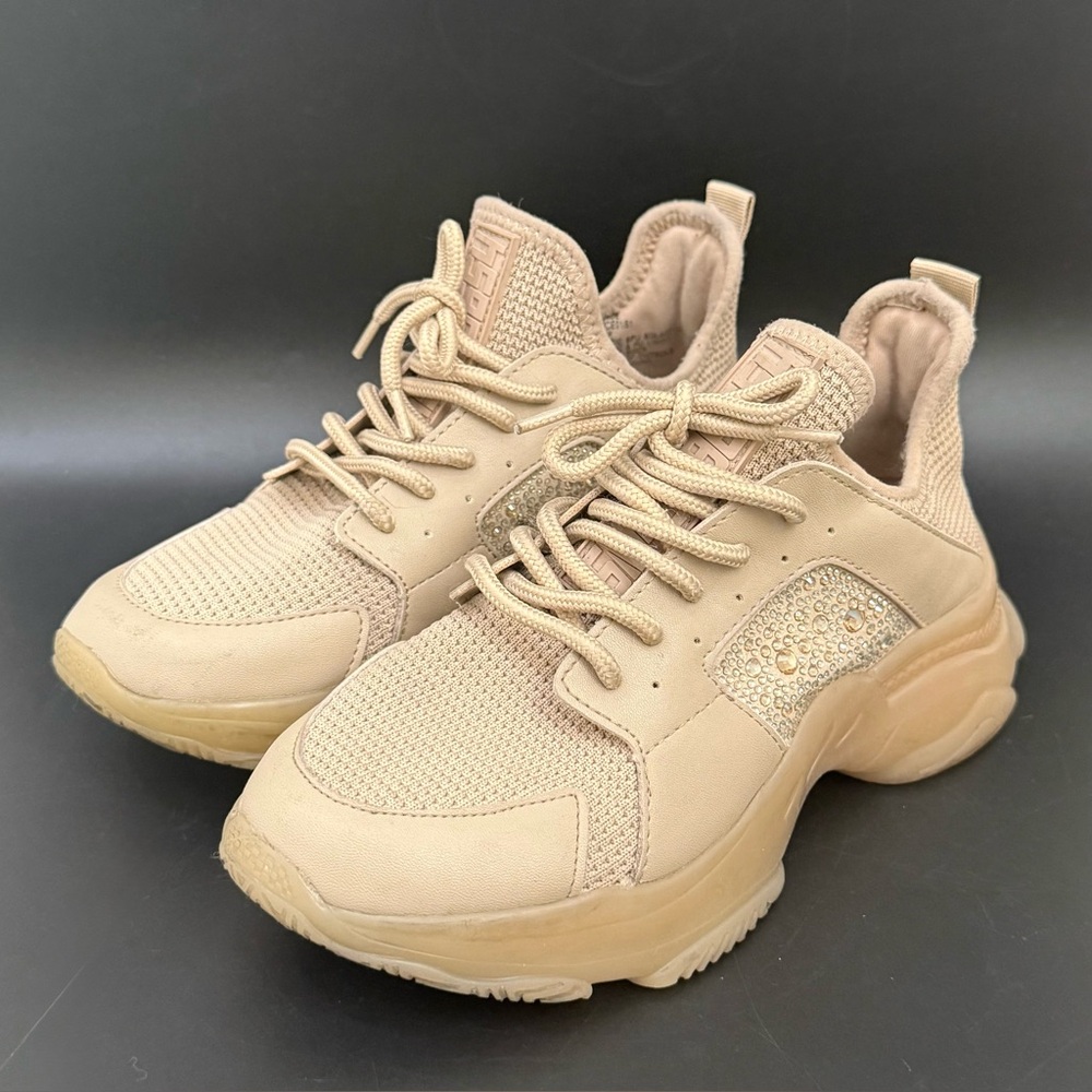 STEVE MADDEN Vance Beige Knit Upper Rhinestones Chunky Dad Sneakers Size 6.5M